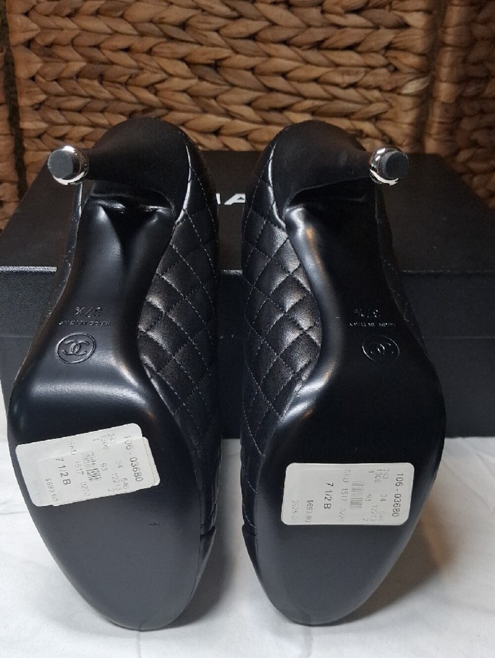 CHANEL Black Quilted Leather CC Cap-Toe Pumps - Picture 5 of 9